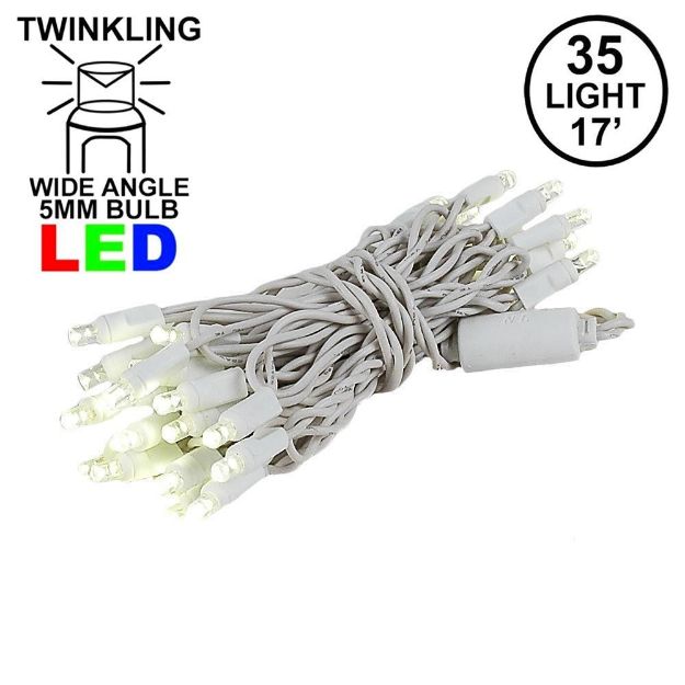 LED Curtain Twinkle Lights 35 LED Warm White Non-Connectable White Wire