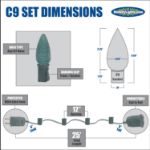 C9 25 Light String Set with Clear Bulbs on Brown Wire