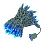 Commercial Grade Wide Angle 100 LED Blue 34' Long on Green Wire
