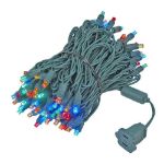 Commercial Grade Wide Angle 100 LED Multi 34' Long on Green Wire