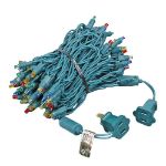 Commercial Grade Wide Angle 100 LED Multi 34' Long on Green Wire