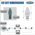 100 C9 Christmas Light Set - Red Bulbs - Brown Wire