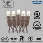 50 LED Warm White LED Christmas Lights 11' Long on Brown Wire