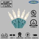 Clear 20 Light 9' Long Green Wire Christmas Mini Lights