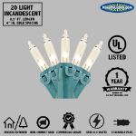 Non Connectable Clear Green Wire Mini Lights 20 Light 8.5' 