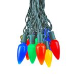 25 Multi-Colored Ceramic LED C9 Pre-Lamped String Lights Green Wire