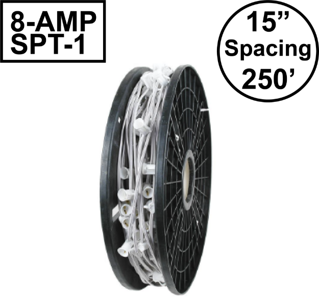 Novelty Lights C9 250' Spool 15" Spacing 8 Amp White Wire