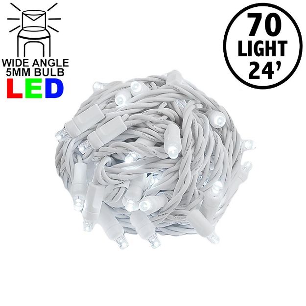 Commercial Grade Wide Angle 70 LED Pure White 24' Long on White Wire