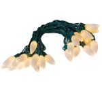 25 Warm White Ceramic LED C9 Pre-Lamped String Lights Green Wire