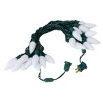 25 Pure White Ceramic LED C9 Pre-Lamped String Lights Green Wire