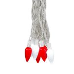 25 Red & Pure White Ceramic LED C9 Pre-Lamped String Lights White Wire