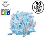 Commercial Grade Wide Angle 50 LED Teal 25' Long on White Wire
