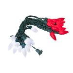 25 Red & Pure White Ceramic LED C9 Pre-Lamped String Lights Green Wire