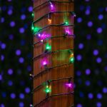 Commercial Grade Wide Angle 100 LED Yellow Purple Green 50' Long on Green Wire