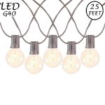 25 LED Filament G40 Globe String Light Set with Warm White Bulbs on Brown Wire