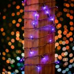 50 LED Purple LED Christmas Lights 11' Long on Brown Wire