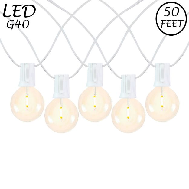 50 LED Filament G40 Globe String Light Set with Warm White Bulbs on White Wire