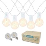 25 LED Filament G40 Globe String Light Set with Warm White Bulbs on White Wire
