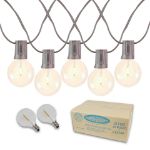 25 LED Filament G40 Globe String Light Set with Warm White Bulbs on Brown Wire