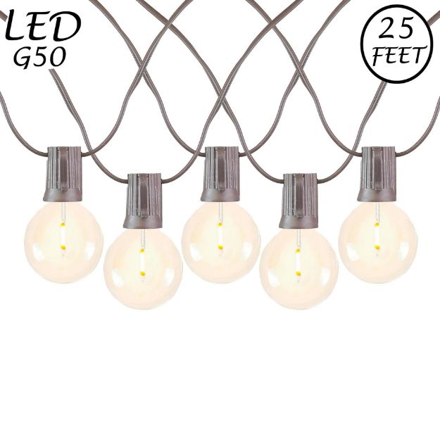 25 LED Filament G50 Globe String Light Set with Warm White Bulbs on Brown Wire
