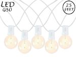 25 LED Filament G50 Globe String Light Set with Warm White Bulbs on White Wire