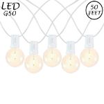 50 LED Filament G50 Globe String Light Set with Warm White Bulbs on White Wire