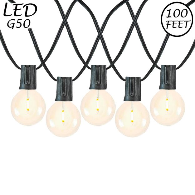 67 LED Filament G50 Globe String Light Set with Warm White Bulbs on Black Wire