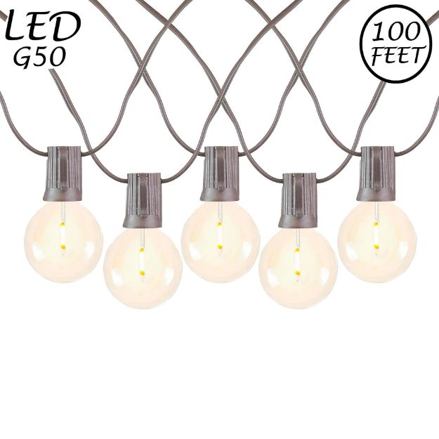 67 LED Filament G50 Globe String Light Set with Warm White Bulbs on Brown Wire