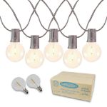 50 LED Filament G50 Globe String Light Set with Warm White Bulbs on Brown Wire
