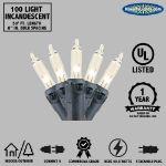 Clear Christmas Mini Lights 100 Light 50 Feet Long on Black Wire