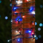 Commercial Grade Wide Angle 100 LED Red White Blue 50' Long on Green Wire