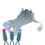 Commercial Grade Wide Angle 100 LED Red White Blue 50' Long on Green Wire