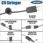 C9 25 Light String Set with Clear Bulbs on White Wire