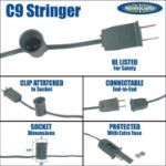 C9 25 Light String Set with Clear Bulbs on Green Wire