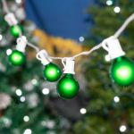 25 G40 Globe String Light Set with Green Satin Bulbs on White Wire