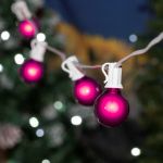 25 G40 Globe String Light Set with Purple Satin Bulbs on White Wire