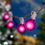 25 G40 Globe String Light Set with Pink Satin Bulbs on Brown Wire