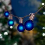 100 G40 Globe String Light Set with Blue Bulbs on Brown Wire