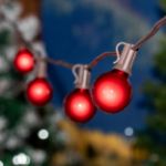 100 G40 Globe String Light Set with Red Bulbs on Brown Wire