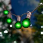 100 G40 Globe String Light Set with Green Bulbs on Brown Wire