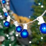 100 G40 Globe String Light Set with Blue Satin Bulbs on White Wire