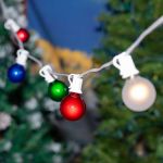 100 G40 Globe String Light Set with Multi Colored Satin Bulbs on White Wire