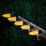 25 Light String Set with Yellow LED C9 Bulbs on Green Wire