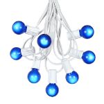 25 G30 Globe Light String Set with Blue Satin Bulbs on White Wire