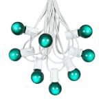 25 G30 Globe Light String Set with Green Satin Bulbs on White Wire