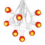 25 G30 Globe Light String Set with Orange Satin Bulbs on White Wire