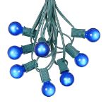 25 G30 Globe Light String Set with Blue Satin Bulbs on Green Wire