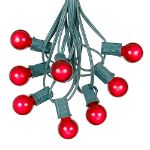 25 G30 Globe Light String Set with Red Satin Bulbs on Green Wire