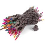 Multi Christmas Mini Lights 100 Light 50 Feet Long on Brown Wire