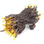 Yellow Christmas Mini Lights 100 Light 50 Feet Long on Brown Wire